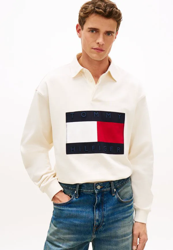 Свободная регбийная футболка с логотипом флага и толстовкой Tommy Hilfiger, Ivory Petal