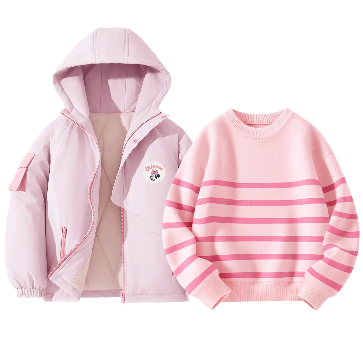 Детский спортивный комплект Casual Sportswear из 2 предметов Disney, [Thickened Thermal]Dini Round Hook-and-Loop K Rose Pink+Solid Color Pink