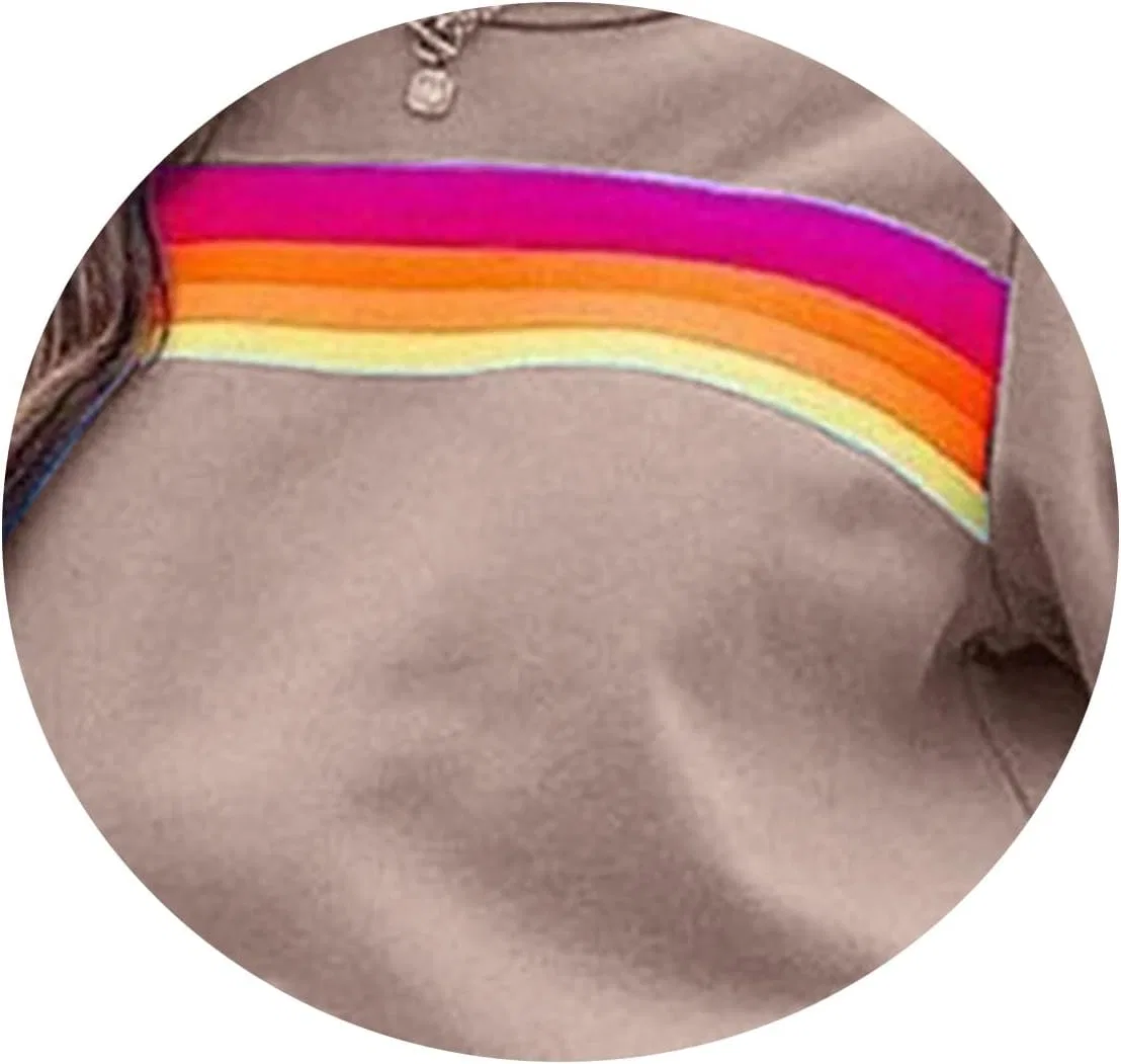 Женский спортивный костюм Rainbow Striped, свитшот с широкими брюками, Khaki — фото 2