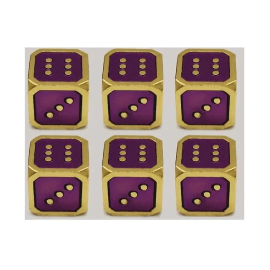 

12 мм d6 — фиолетовый с золотом (6), Dice Sets - Metal - D6's (Foam Brain Games)