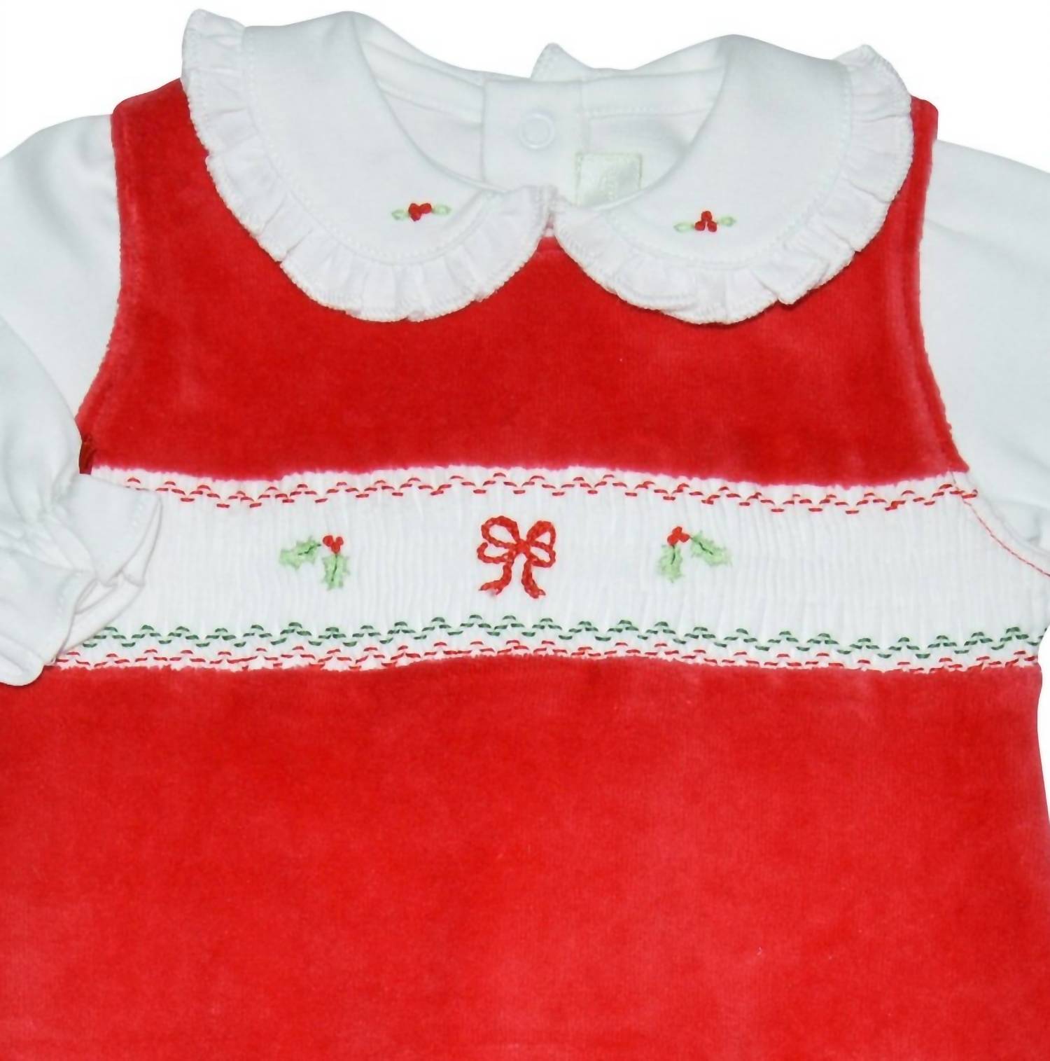 Baby Threads Детский комбинезончик для девочек "Holly & Bows" из двух частей, красно-белый — фото 2