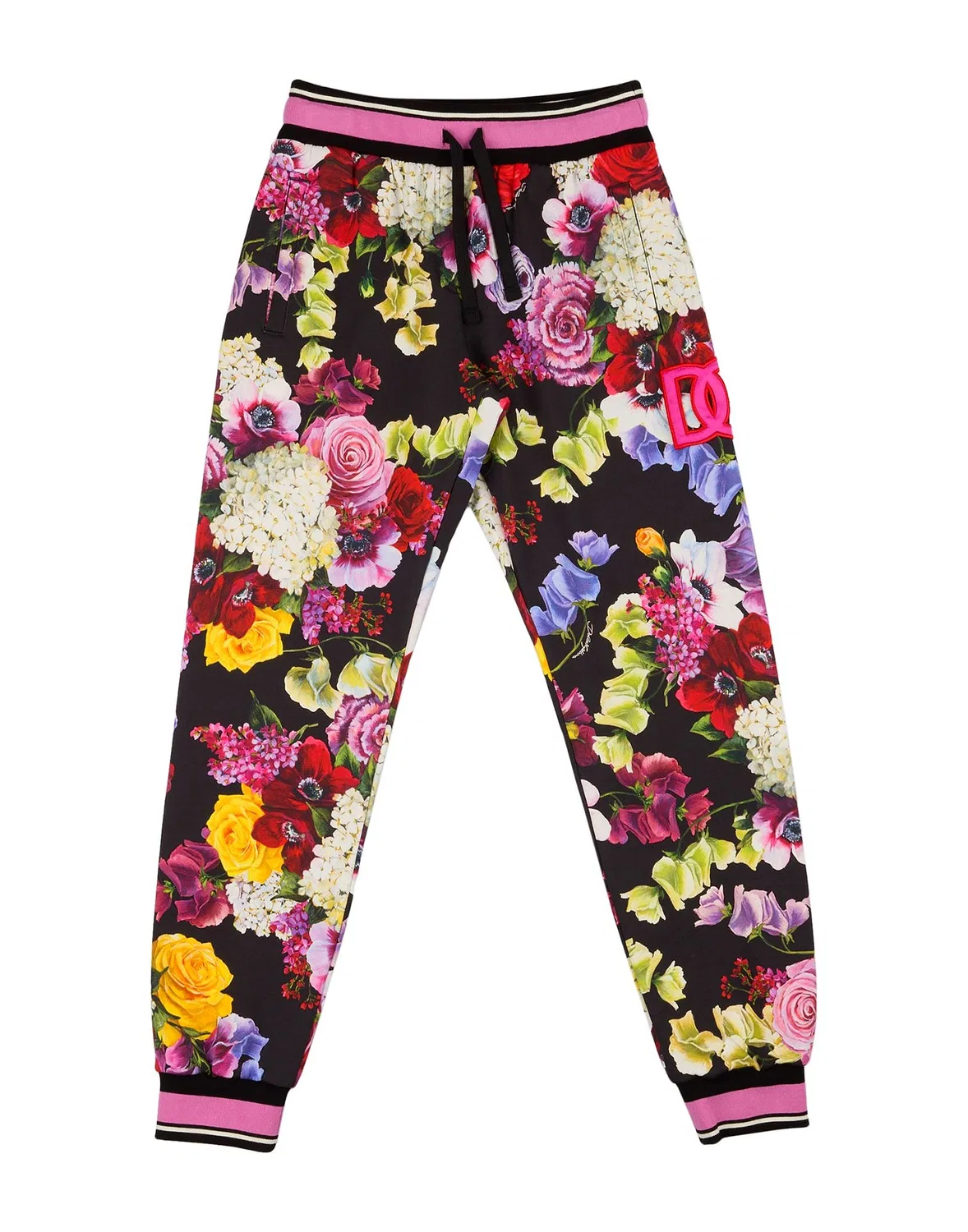 Подростковые брюки из французского терно с цветочным принтом Dolce&Gabbana, черный