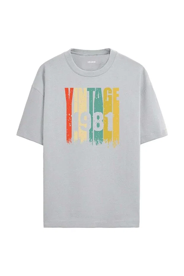 Детская футболка оверсайз с принтом 1981 Vintage Era Oversize T-Shirt Colermi, Gray