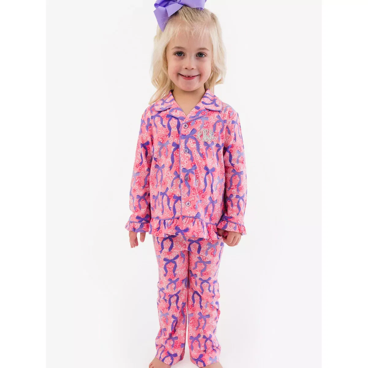 Детская пижама-комплект с оборками Ruffle Flare Pajama Set RuffleButts, Bow Besties — фото 3