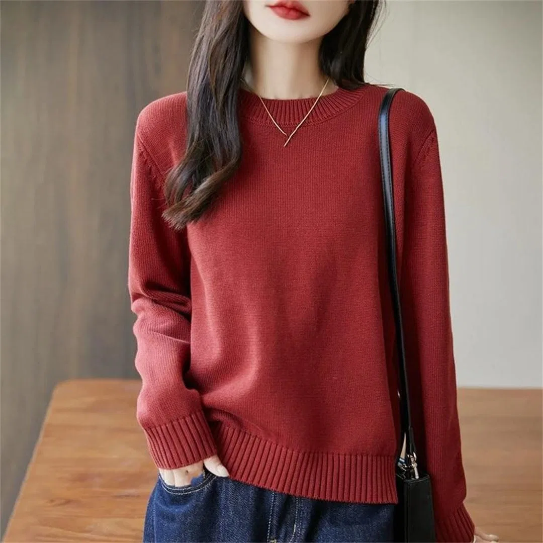 Женский свитер с круглым вырезом, хлопковый, Pullover, белый — фото 2