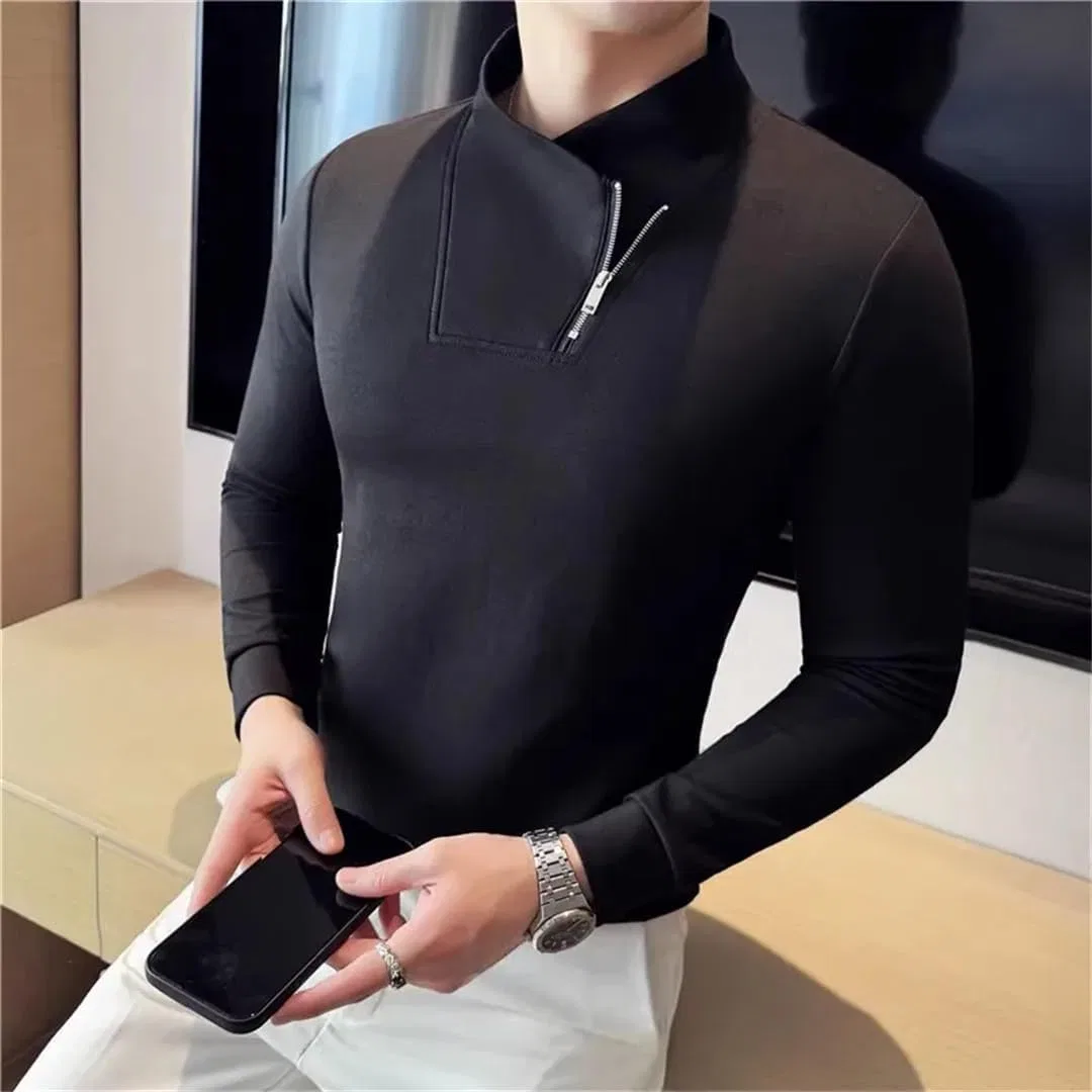 Мужская футболка с молнией облегающая Casual, White — фото 4