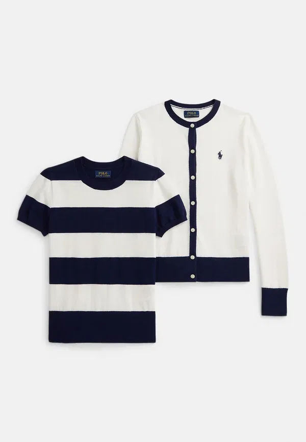 Детский комплект из свитера и кардигана с полосками Polo Ralph Lauren, paper white/newport темно-синий