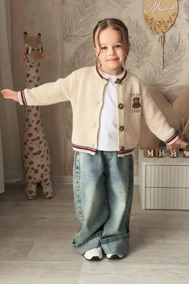 Детский кардиган для девочек с принтом Teddy Embroidered Cardigan Noblekids, Multicolor — фото 2