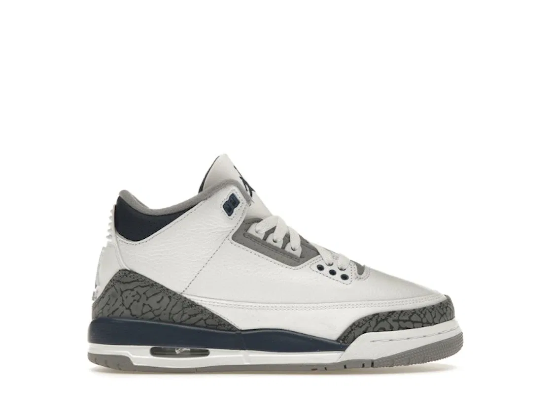 Детские кроссовки Lifestyle с принтом Jordan 3 Retro Jordan, White/Midnight Navy/Cement Grey/Black