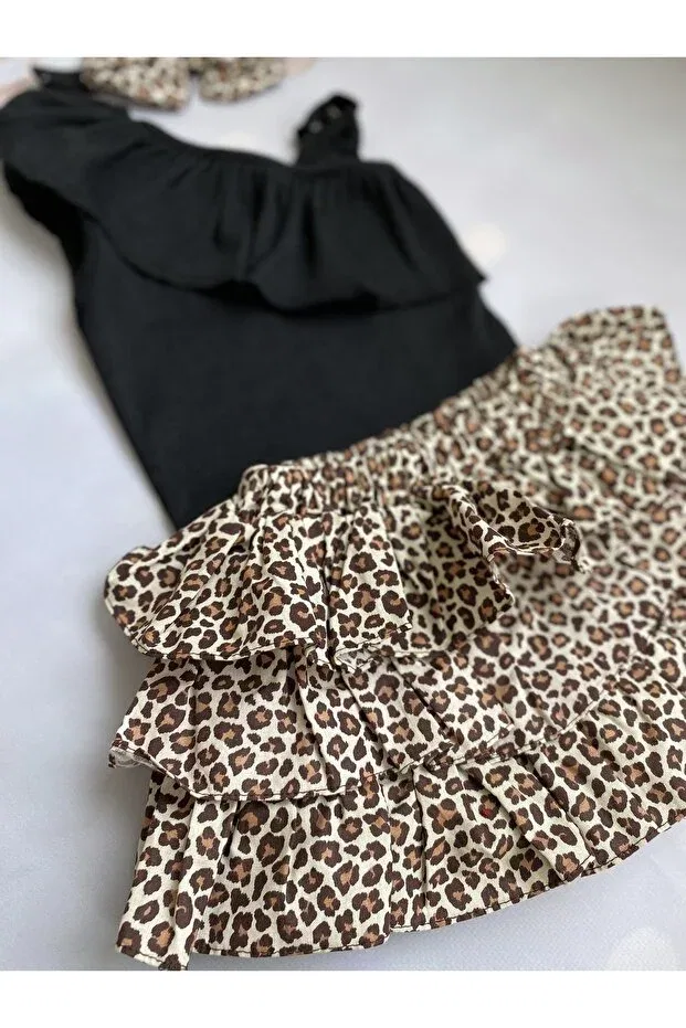Детский комплект для девочек с принтом Mini Kids Baby, Black-Cream — фото 2
