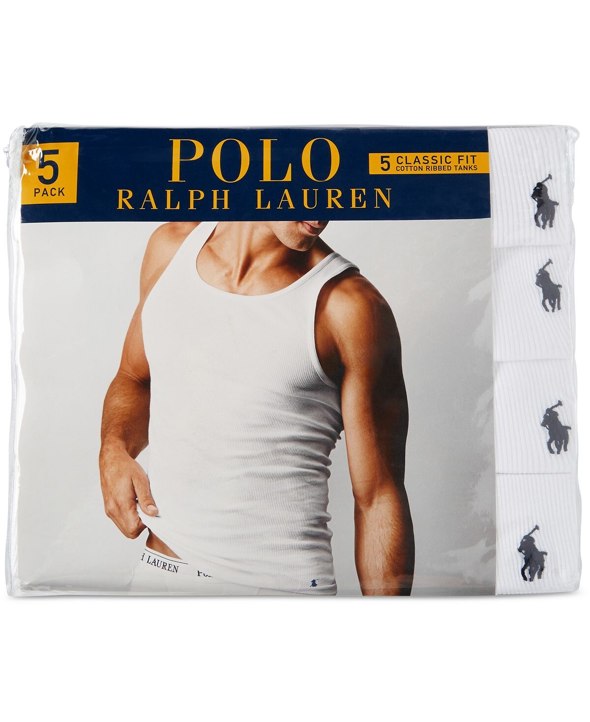 Мужская майка из хлопка, майка, 5 шт. в упаковке Polo Ralph Lauren, мульти — фото 4