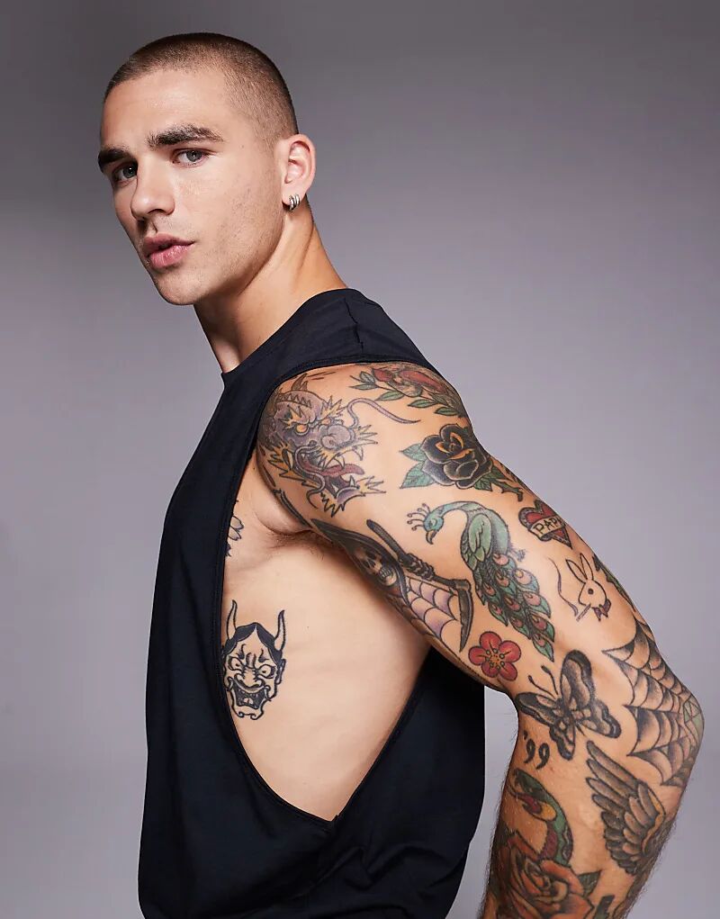 

4505 Yoga Легкая Быстросохнущая майка с заниженной проймой черного цвета