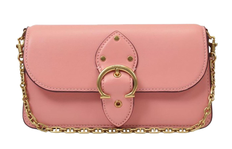 

Кошелек из телячьей кожи Coach с цепочкой через плечо и ремешком через плечо для женщин розовый