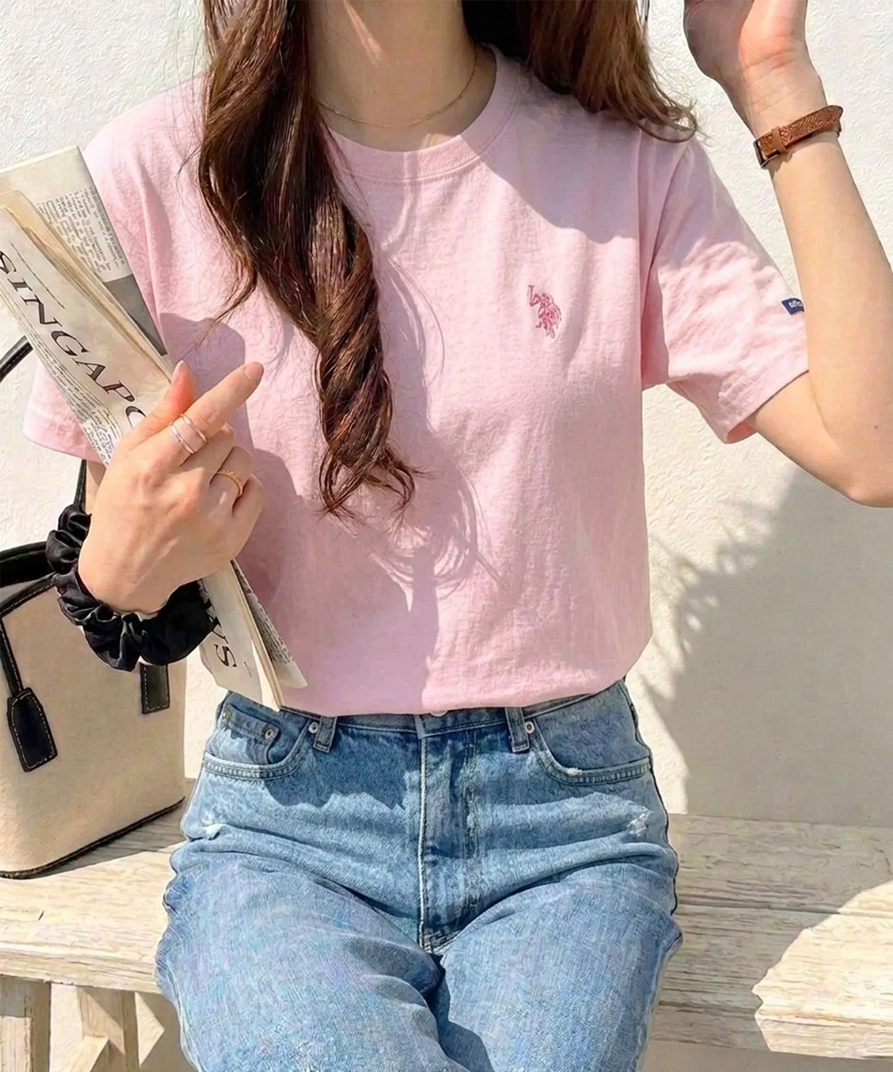 Женская футболка с вышивкой модель U.S. POLO ASSN., Light Pink