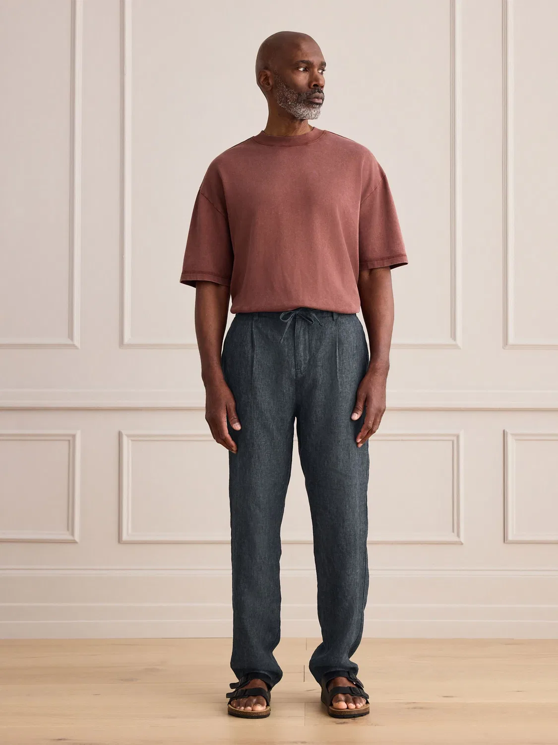 Брюки чинос из льна с защипами, Regular Tapered Fit, Signature Next, угольно-серый — фото 2