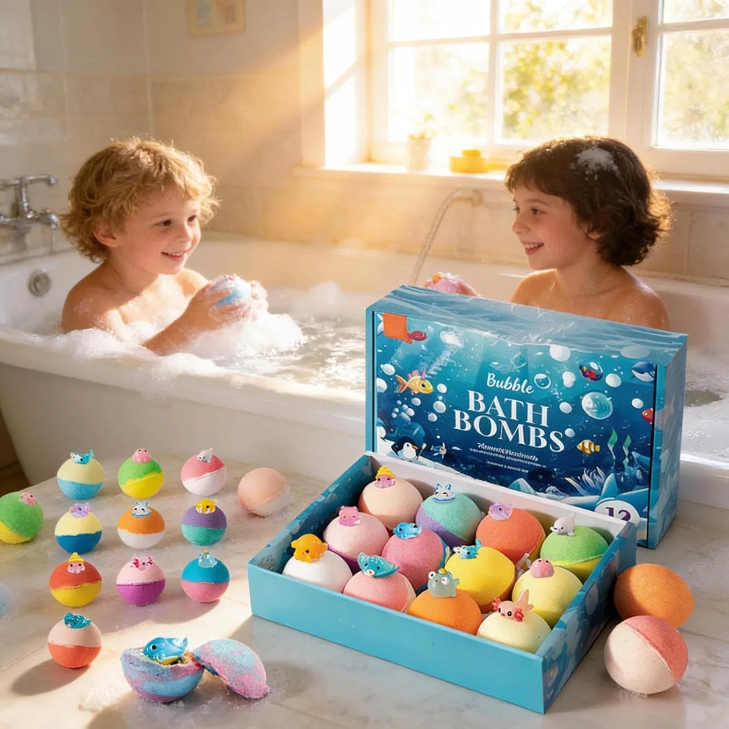 Generic Бомбочки для ванны с игрушкой внутри, морские животные, ручная работа, цветное очищающее средство для тела, 12 ароматов — фото 2