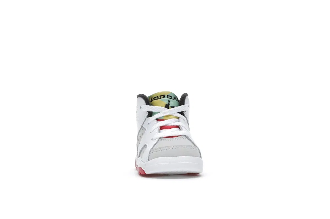 Детские кроссовки с перфорированными панелями Jordan 6 Retro Hare Jordan, Neutral Grey White True Red Black — фото 2