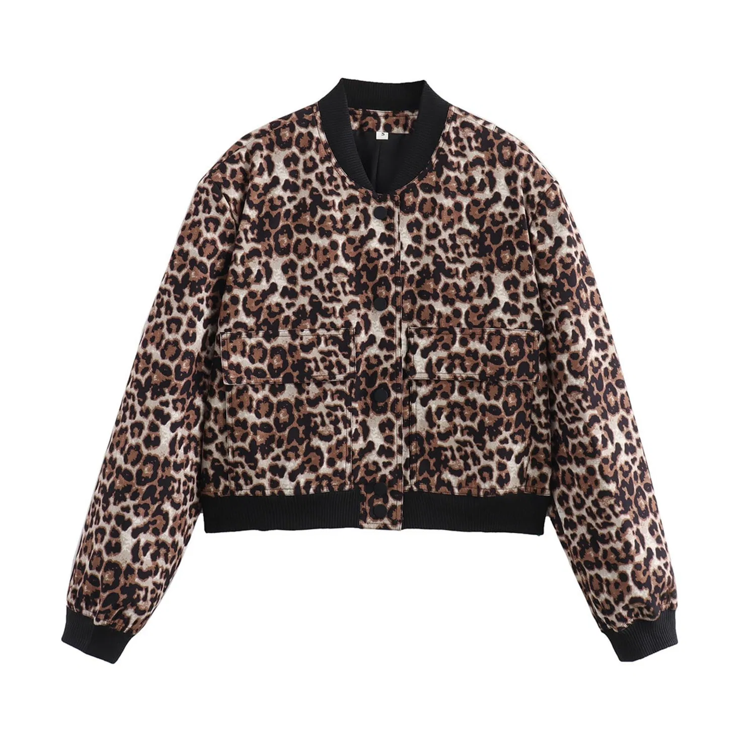 Женская куртка-бомбер на пуговицах, осенне-зимняя, Leopard Brown