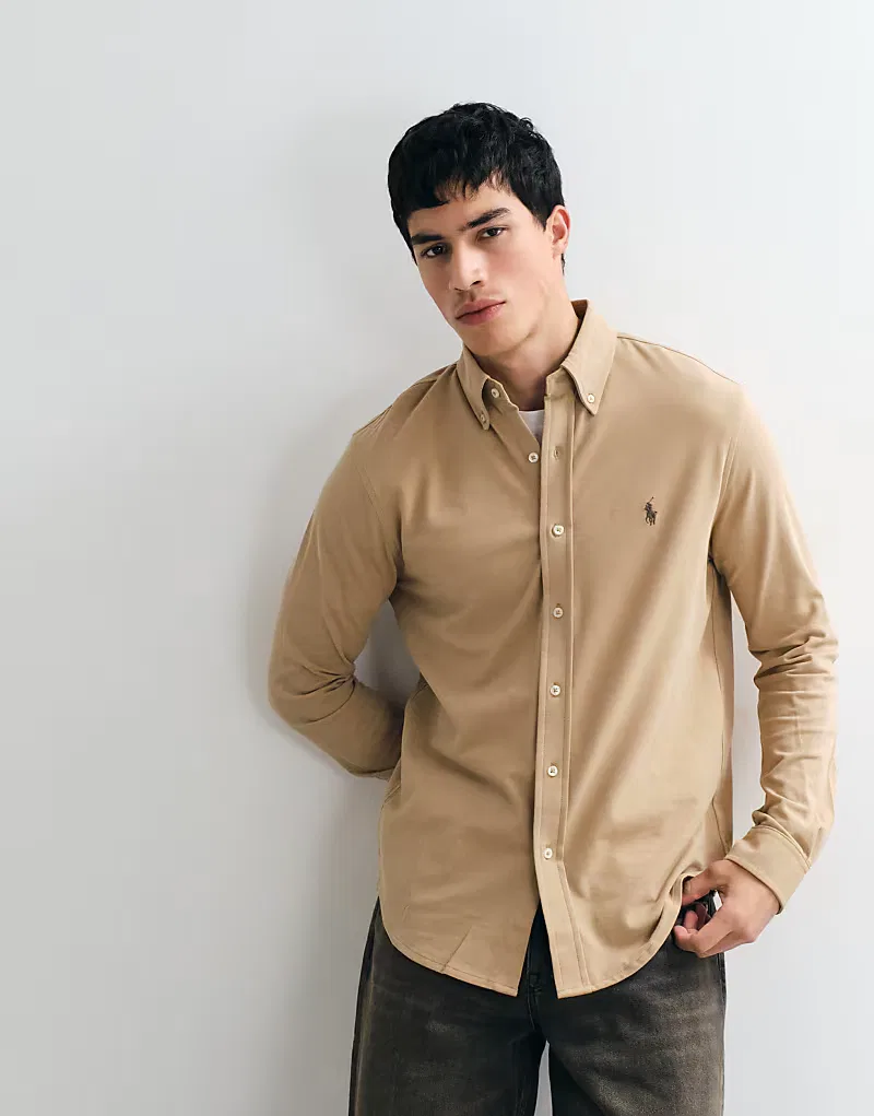 Рубашка с длинными рукавами и пуговицами Polo Ralph Lauren, бежевый