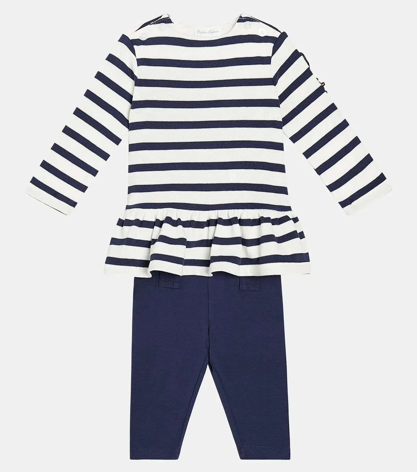 Комплект из полосатого хлопкового топа и леггинсов, Polo Ralph Lauren Kids, синий — фото 2