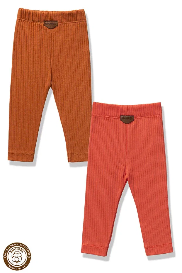 Детские леггинсы для девочек хлопковые комплект Premium 2-piece baby and child tights set Mahfel, Brown