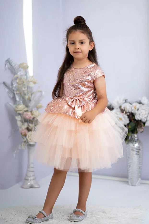 Детское платье для девочек с пайетками Girl'S sequined tulle dress Dafito Kids, Salmon