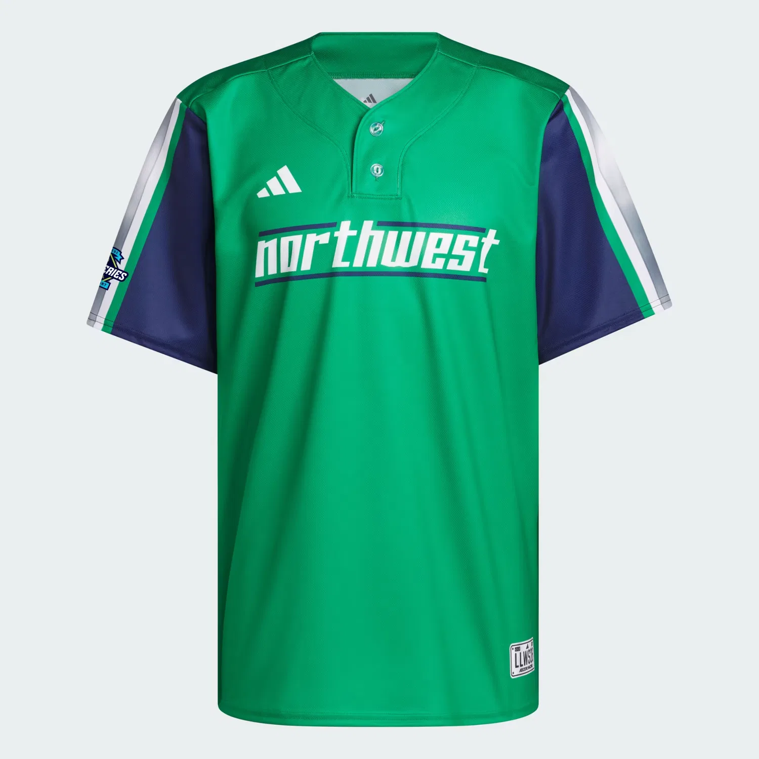 Бейсбольное джерси с застежкой на две пуговицы Northwest Little League World Series Adidas Performance, зеленый/темно-синий — фото 4