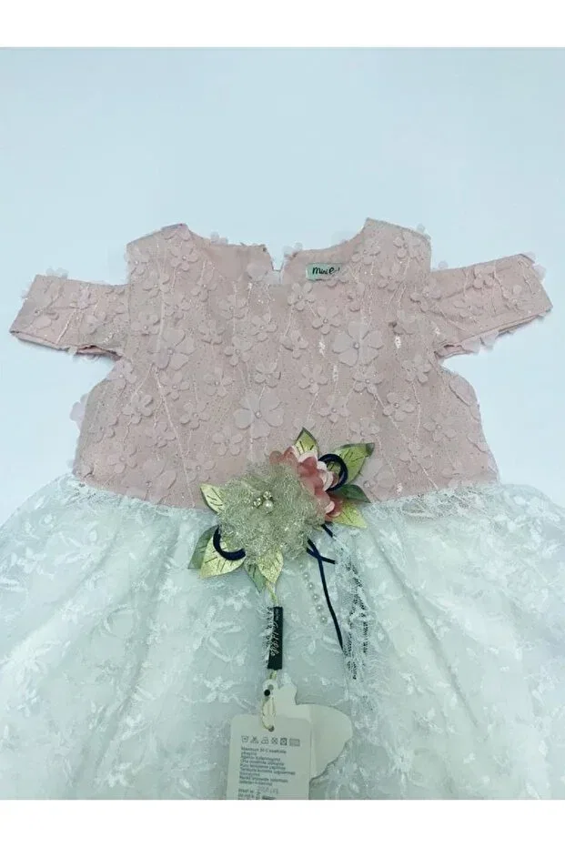 Детское платье для девочек с кружевным принтом Baby Slon Kids Clup, Powder