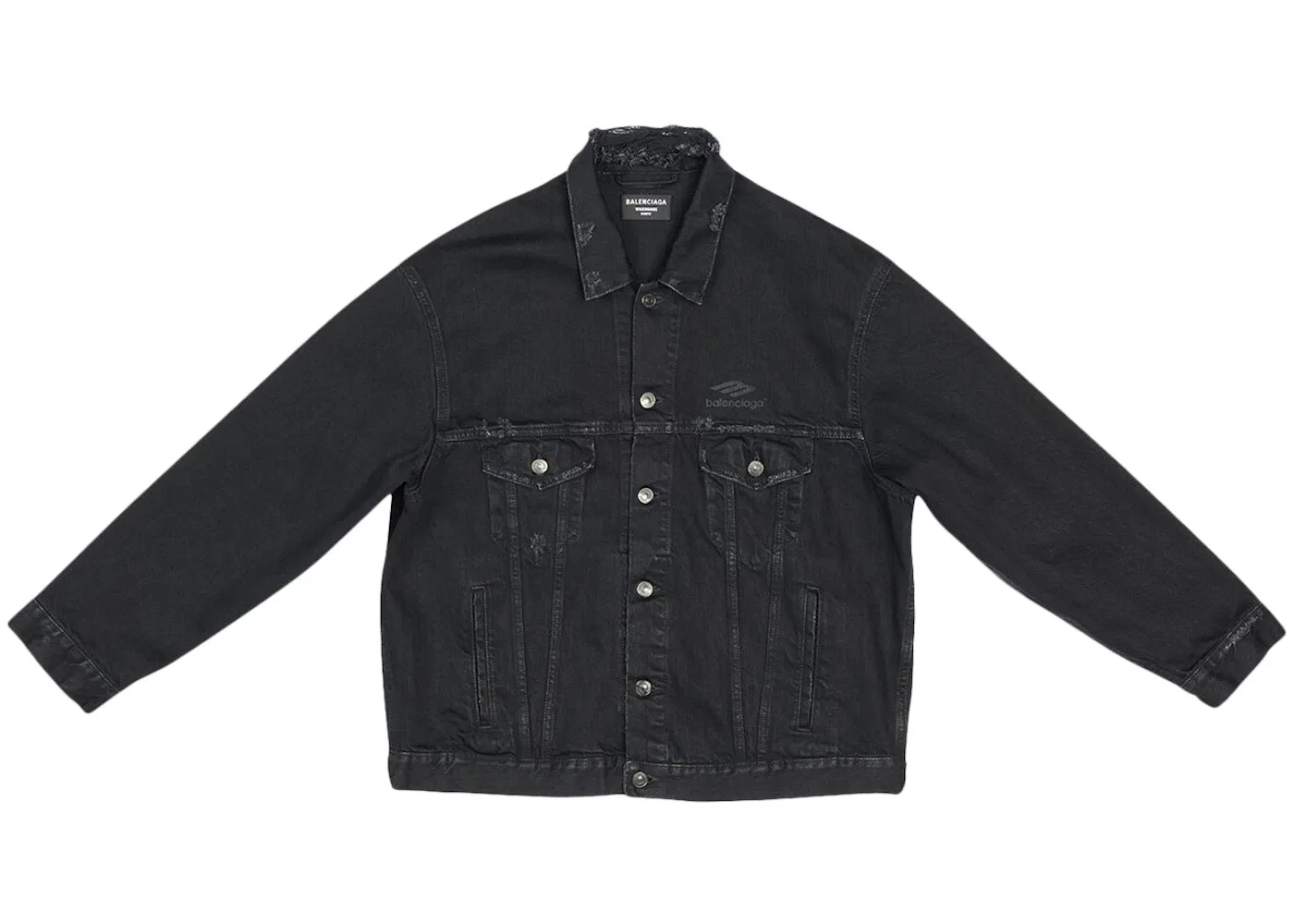 Мужская джинсовая куртка свободного кроя Balenciaga 3B Sports Icon Large Fit Japanese Denim Jacket, Black/Black Logo