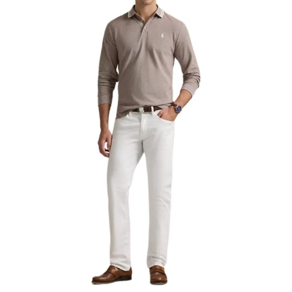 Мужское поло с длинным рукавом Slim Fit Light Umber Polo Ralph Lauren — фото 3