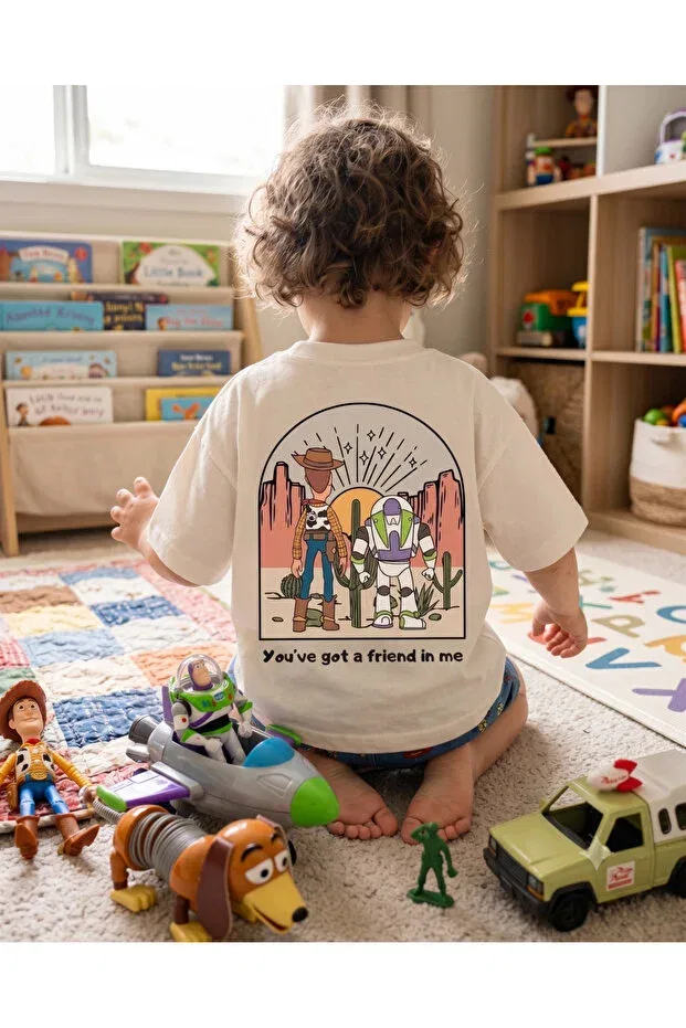 Детская футболка оверсайз с принтом Cowboy and Space Themed Print Babytex, Ecru — фото 3