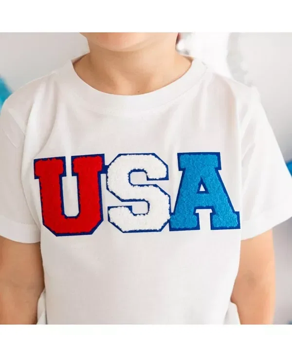 Детская футболка с принтом Unisex USA Patch Short Sleeve T-Shirt Sweet Wink, белый — фото 3
