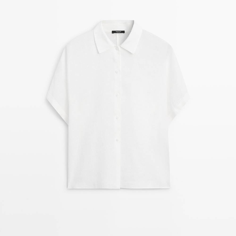 Рубашка  Massimo Dutti 100% Linen Short Sleeve, белый