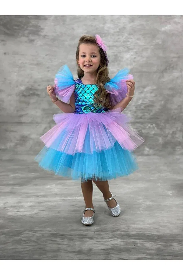 Детское платье для девочек с принтом Mermaid sequins tulle buckle children's dress Defada, Multicolor — фото 4