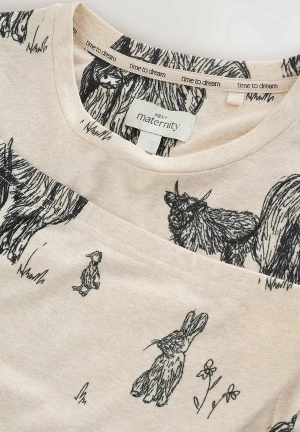 Пижама с принтом Tall fit - maternity cosy long sleeve set - pyjamas Next, Oatmeal Hamish the Highland Cow, овсяный — фото 2