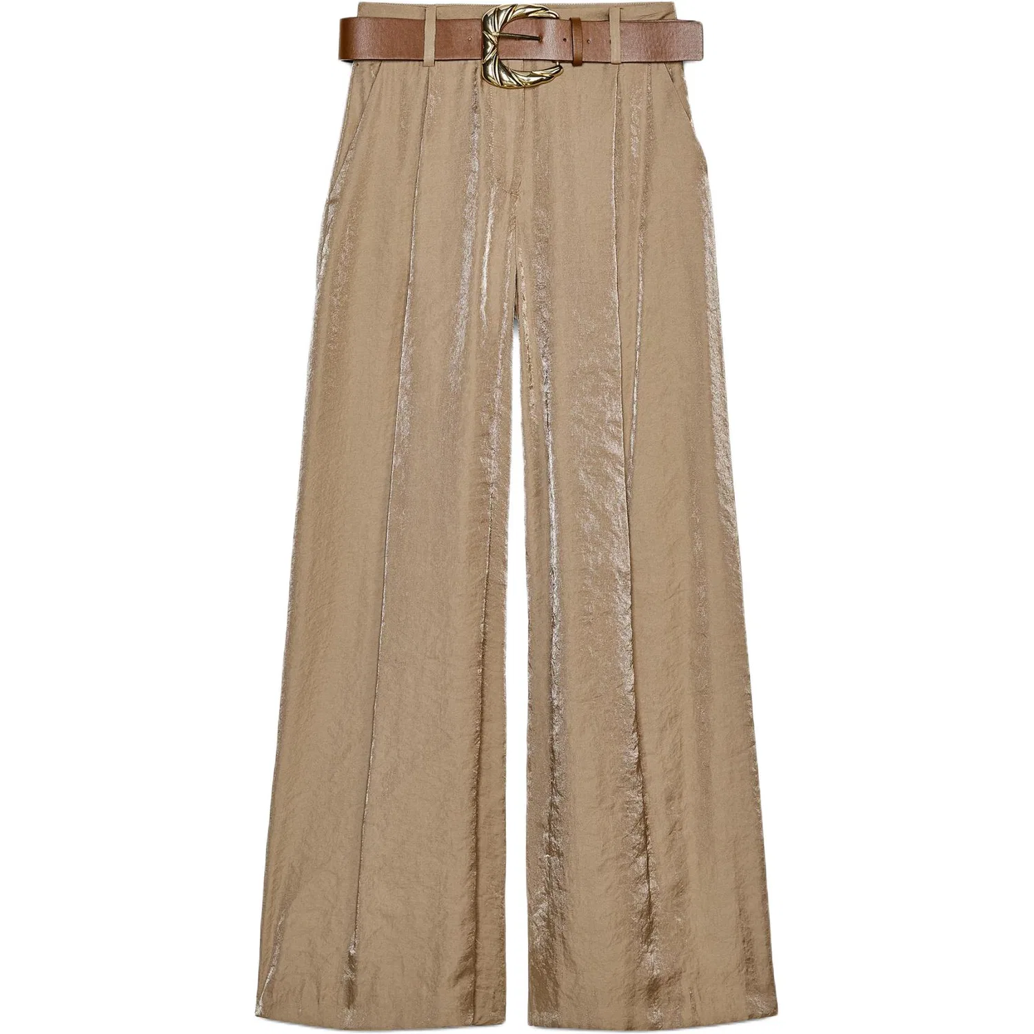 Женские брюки свободного кроя с широкими штанинами Brown/Dark Taupe ZARA, Коричневый/Темно-серый