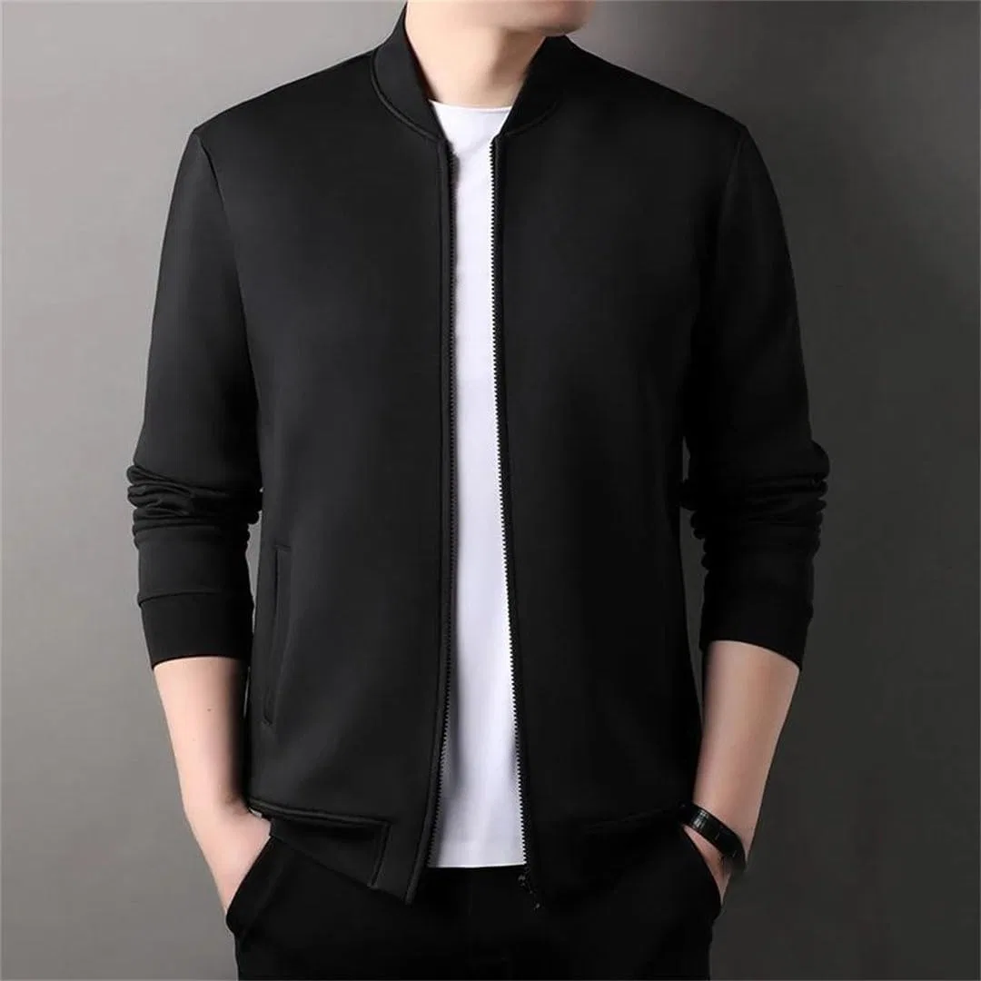Мужская куртка с воротником-стойкой, на молнии, slim fit, кофейный — фото 3