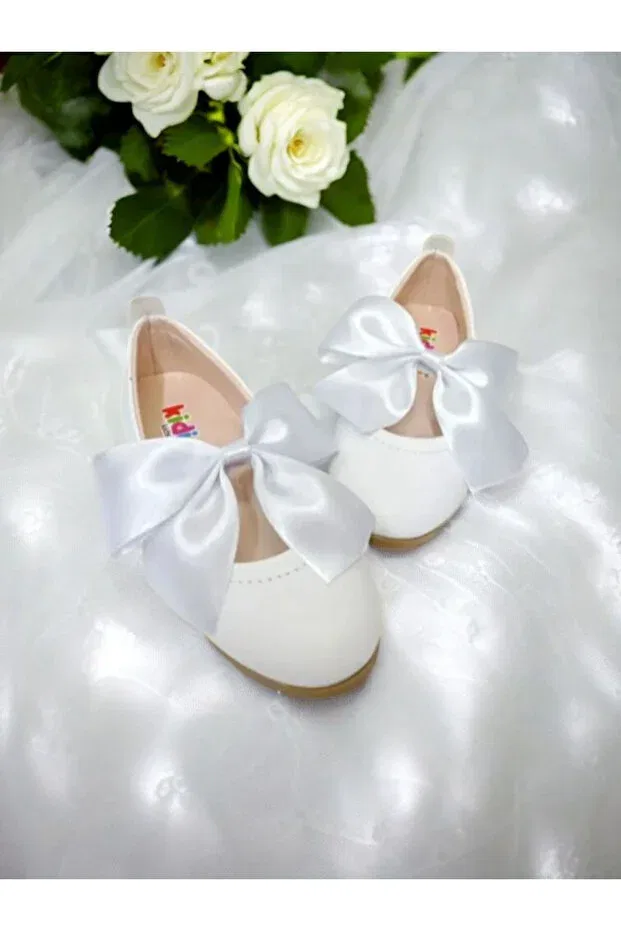 Детские балетки для девочек с бантом Patik Bebe, White