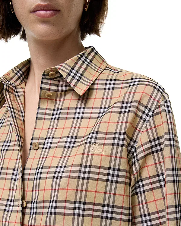 Женская хлопковая рубашка Classic Fit Check Cotton Shirt Burberry, Sand Ip Check — фото 2