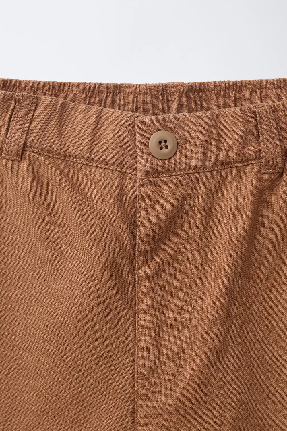 Хлопковые и льняные бермудские шорты ZARA, Caramel — фото 3
