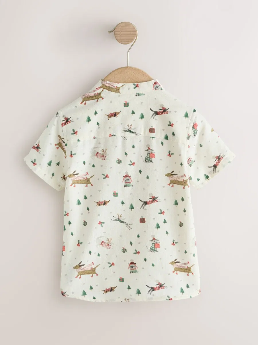 Рубашка Next Regular fit Button Up Shirt 'Christmas' белого цвета — фото 2