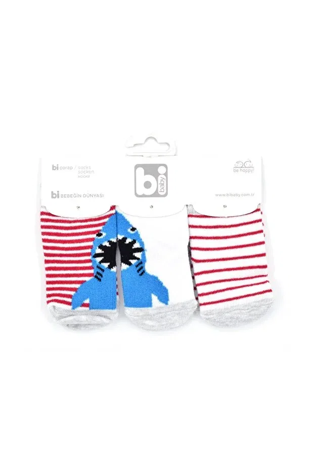 Детские носки для новорожденных полосатые Shark 3-piece Bibaby, Red