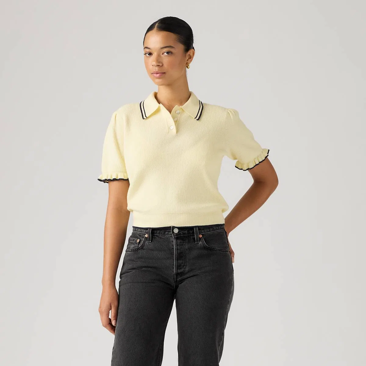 Очень мягкая летняя рубашка-поло с коротким рукавом Levi's, Pear Sorbet - Yellow — фото 3