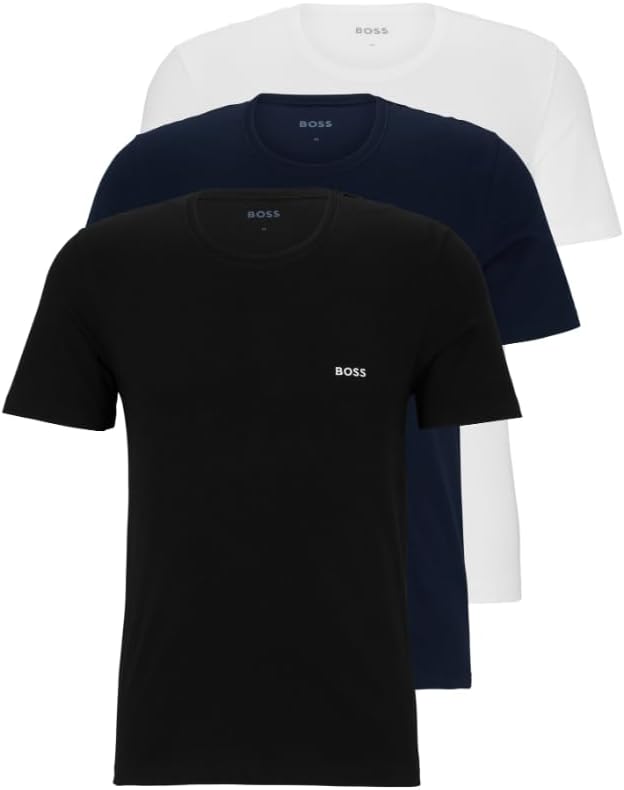 Комплект футболок Boss Logo Embroidered Cotton, 3 предмета, черный/темно-синий/белый — фото 2