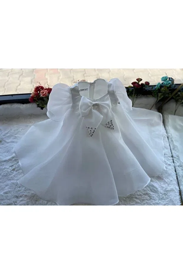 Детское платье для девочек с пайетками Sare Çocuk Giyim, White — фото 4