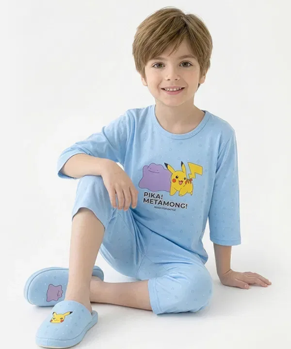 Домашний костюм с коротким рукавом и брюками, Pokémon, Premierfam, синий — фото 3