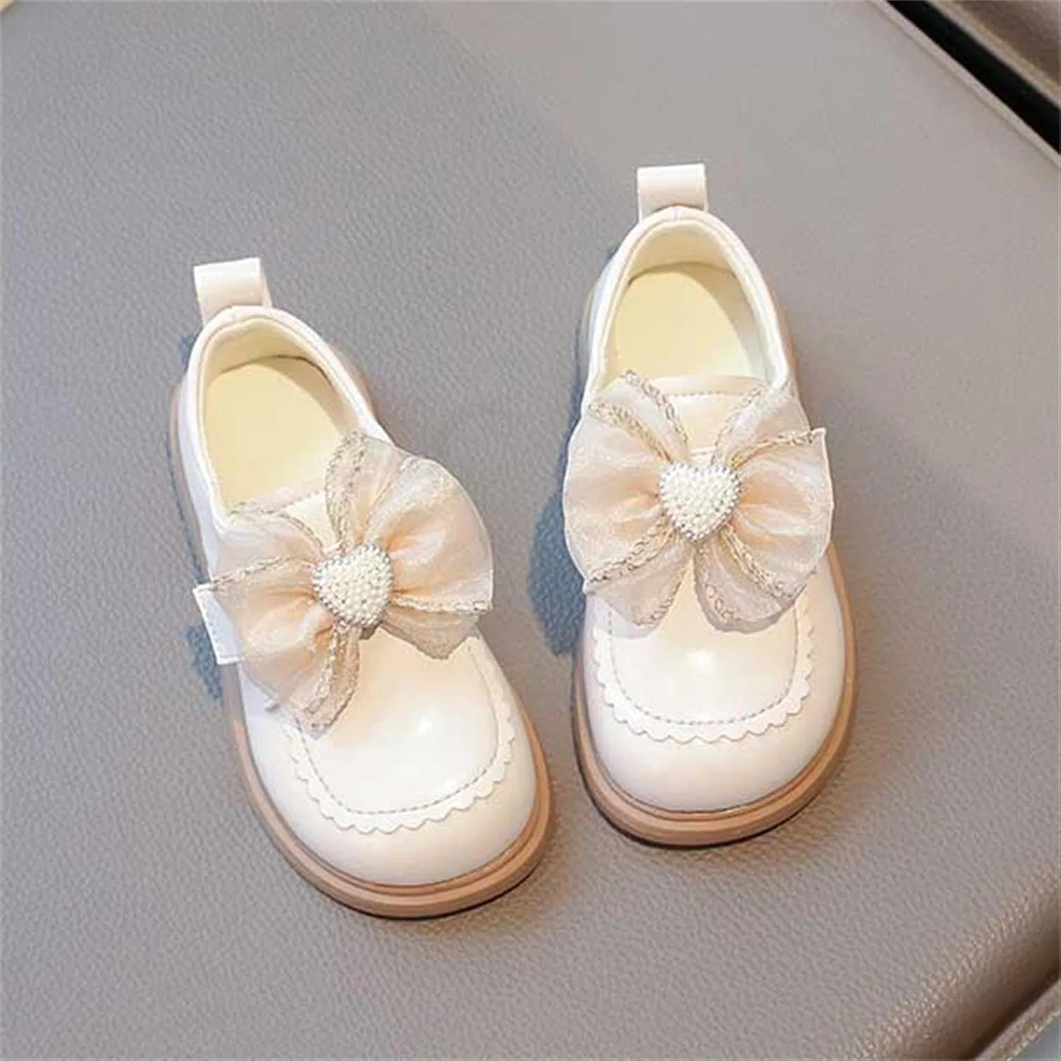 Детские туфли Мэри Джейн с бантом для девочек Zzalalana, Beige — фото 3