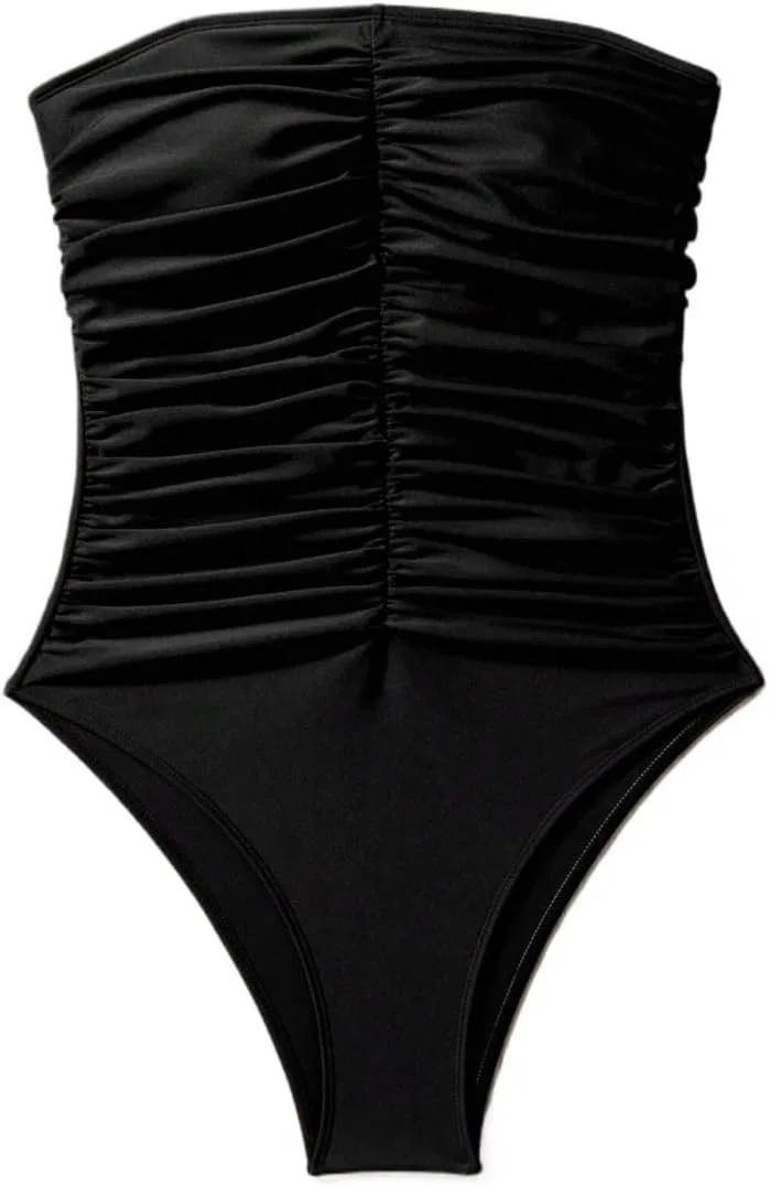 Женский цельнокроеный купальник с бандо и драпировкой Black