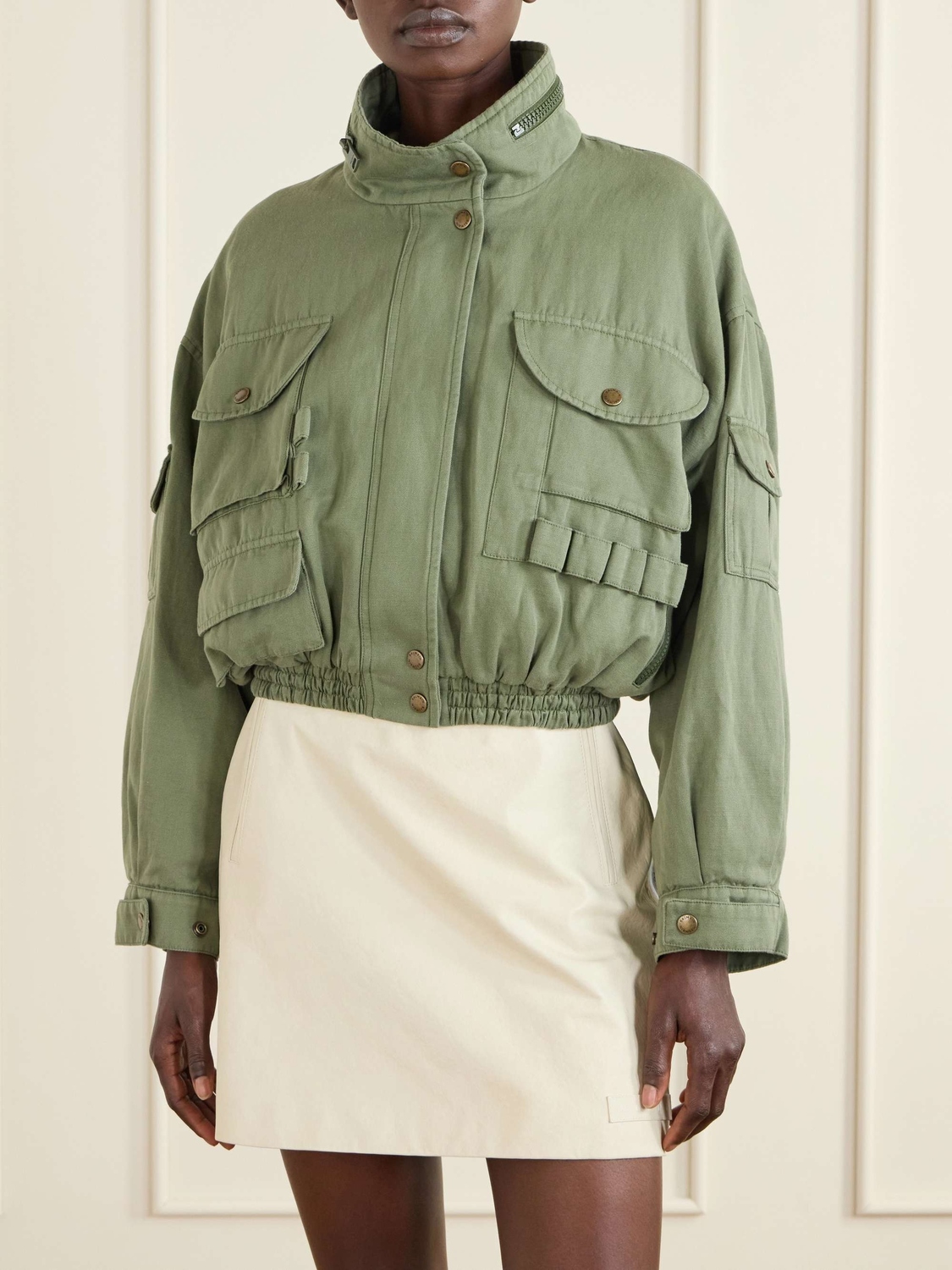 Куртка Balmain Cotton And Linen-blend Twill Bomber, зеленый — фото 3