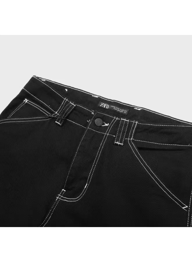 Брюки прямые с кулиркой на манжетах Zara, черный — фото 4